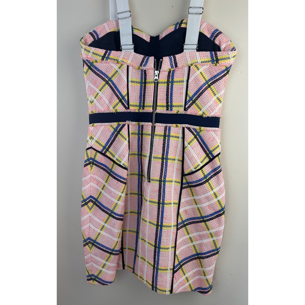 Rebecca Minkoff Clara Pink Plaid Tweed Bustier Mini Dress Size 8 Preppy Coquette - Picture 10 of 12